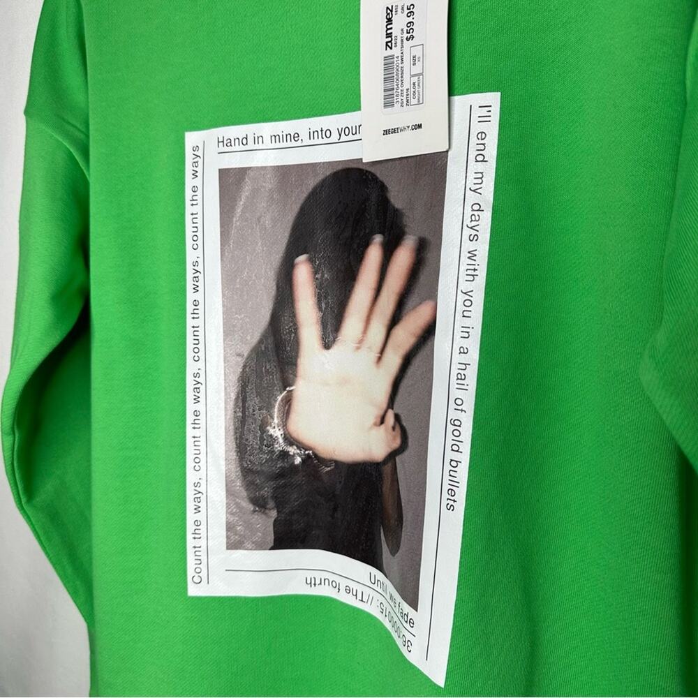 ZGY DENIM Zee Oversized Sweatshirt Electric Green NWT in XS - Picture 4 of 5